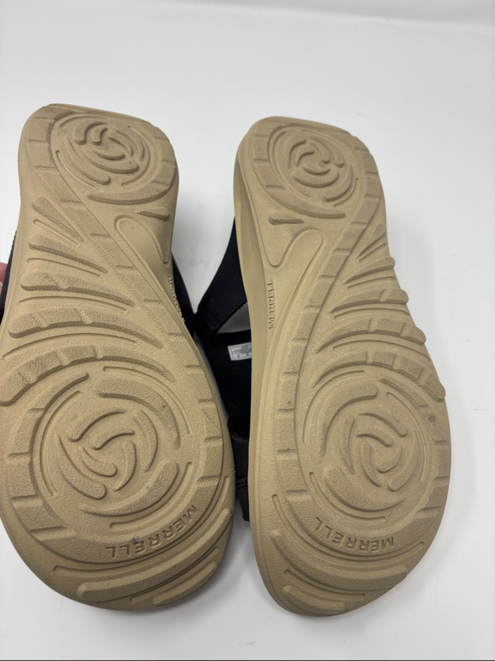 Merrell Black Slide Sandals with Tan Sole 7 - Picture 7 of 8